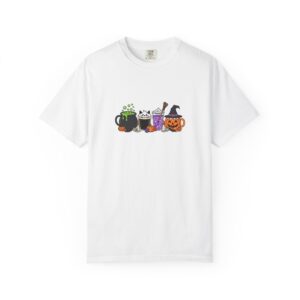 10740591960688848418_2048.jpeg Witchy Coffee Shirt, Comfort Colors 1717 Halloween Tee with Cat Latte and Pumpkin Mug — front print