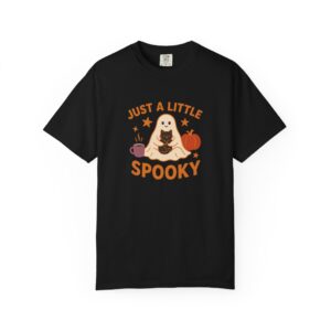 15856607613690380361_2048.jpeg Just a Little Spooky Ghost Cat Shirt, Comfort Colors 1717 Halloween Tee — front print
