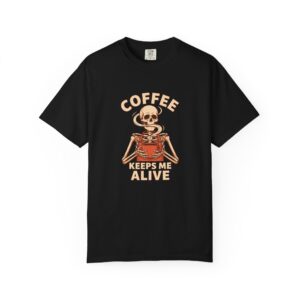 7239934657057455787_2048.jpeg Coffee Keeps Me Alive Skeleton Shirt, Comfort Colors 1717 Halloween Barista Tee — front print