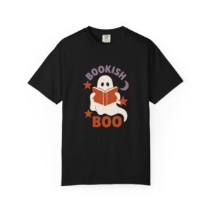 8754474295655342931_2048.jpeg Bookish Boo Ghost Shirt, Comfort Colors 1717 Halloween Reading Tee — front print