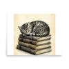 Sleeping Tabby Cat on Books Poster, Cozy Vintage Cat Illustration, Cat Lover Wall Art Gift