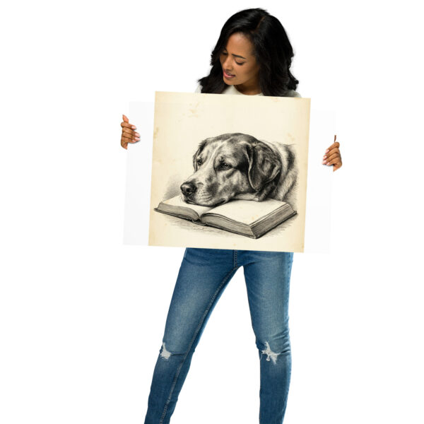 Dog Resting on an Open Book Poster, Vintage Illustration, Cozy Pet Lover Wall Art Gift