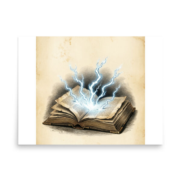 Magic Spellbook Poster, Lightning Grimoire Illustration, Gothic Fantasy Wall Art, Witchy Decor