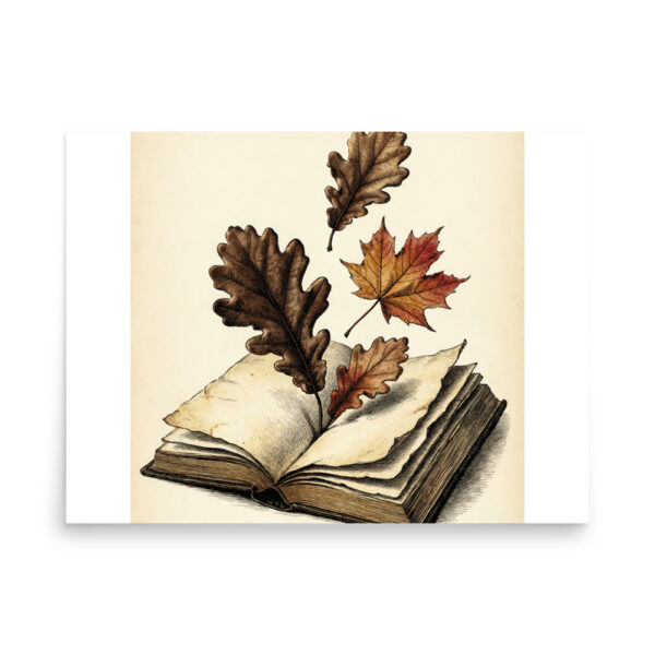 Autumn Leaves on Old Book Poster, Vintage Botanical Illustration, Fall Wall Art Decor