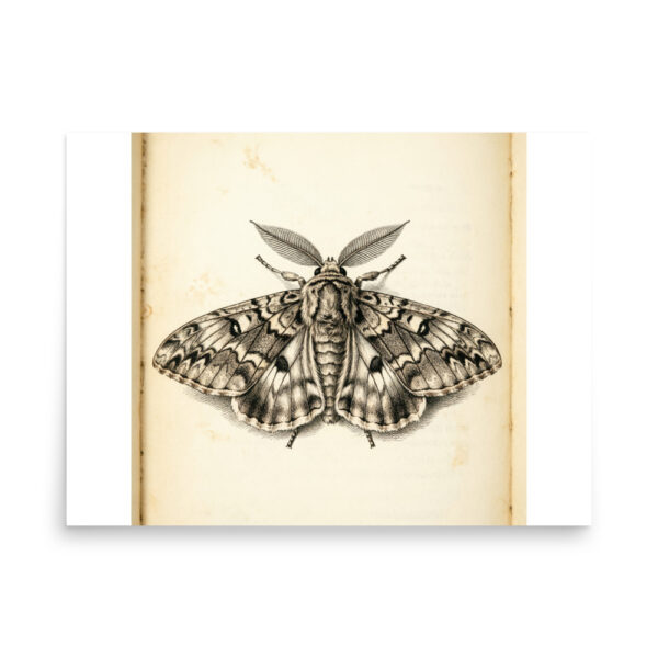 Moth Specimen Poster, Vintage Entomology Illustration, Gothic Wall Art, Dark Academia Decor