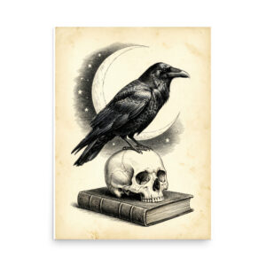 enhanced-matte-paper-poster-in-18x24-front-6a9e5d8fb1873.jpg Raven on Skull Crescent Moon Poster, Nevermore Gothic Illustration, Halloween Wall Art, Dark Academia Decor