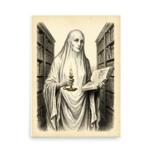 enhanced-matte-paper-poster-in-18x24-front-6a9e6031ec5b4.jpg Ghost Librarian Poster, Haunted Library Victorian Illustration, Gothic Halloween Wall Art, Dark Academia Decor