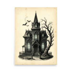 enhanced-matte-paper-poster-in-18x24-front-6a9e62fe157b5.jpg Haunted Gothic Mansion Poster, Victorian Engraving Illustration, Halloween Wall Art, Dark Academia Decor