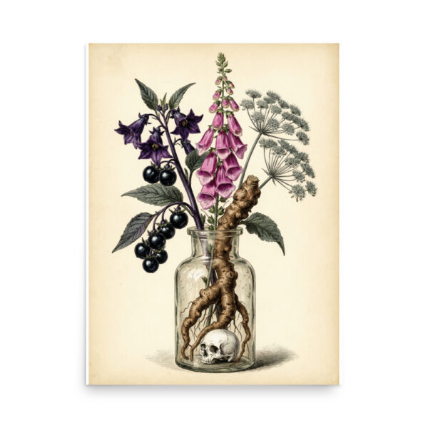 enhanced-matte-paper-poster-in-18x24-front-6a9e64e55ff49.jpg Poison Garden Poster, Nightshade Foxglove Hemlock Botanical Illustration, Dark Academia Wall Art, Witchy Decor