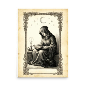 enhanced-matte-paper-poster-in-18x24-front-6a9e66ecb3a80.jpg The Reader Tarot Card Poster, Hooded Figure Reading by Candlelight, Gothic Book Lover Wall Art, Dark Academia Decor