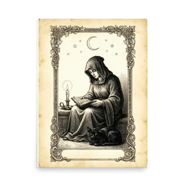 enhanced-matte-paper-poster-in-18x24-front-6a9e66ecb3a80.jpg The Reader Tarot Card Poster, Hooded Figure Reading by Candlelight, Gothic Book Lover Wall Art, Dark Academia Decor