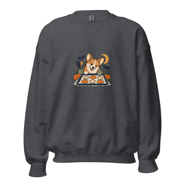 unisex-crew-neck-sweatshirt-dark-heather-front-6aa5595d1eec8.jpg Spooky Kitchen Corgi Sweatshirt: Halloween Baking Dog Crewneck