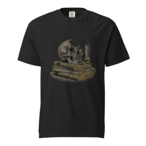 unisex-garment-dyed-heavyweight-t-shirt-black-front-6a9c3e44d0ea8.jpg Skull and Candle on Old Books Victorian Engraving T-Shirt — Comfort Colors 1717 Memento Mori Tee