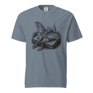 unisex-garment-dyed-heavyweight-t-shirt-blue-jean-front-6aa40be7aee30.jpg Luna Moth on Open Book T-Shirt, Comfort Colors Unisex Tee, Dark Academia Cottagecore, Book Lover Gift