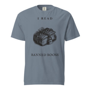 unisex-garment-dyed-heavyweight-t-shirt-blue-jean-front-6aa40c904ea10.jpg I Read Banned Books T-Shirt, Comfort Colors Unisex Tee, Librarian Gift, Vintage Engraving Book Lover