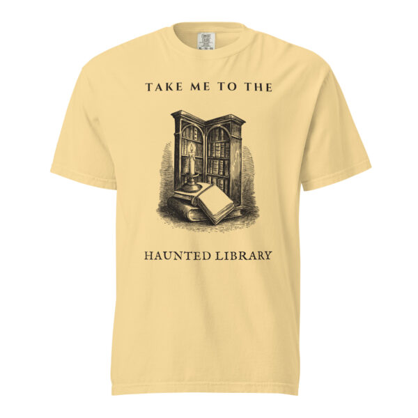 unisex-garment-dyed-heavyweight-t-shirt-butter-front-6aa4094107681.jpg Take Me To The Haunted Library T-Shirt, Comfort Colors Unisex Tee, Ghost Librarian, Spooky Season Book Lover Gift