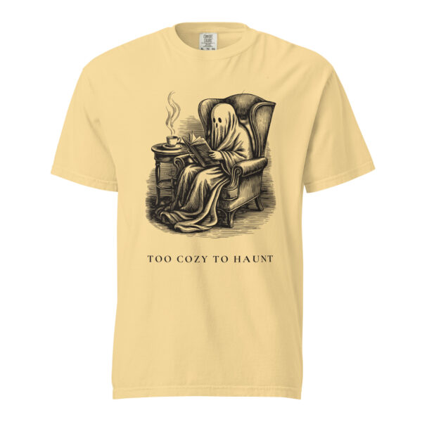 unisex-garment-dyed-heavyweight-t-shirt-butter-front-6aa409e133bc5.jpg Too Cozy To Haunt T-Shirt, Comfort Colors Unisex Tee, Funny Ghost Reading, Cozy Halloween Book Lover Gift