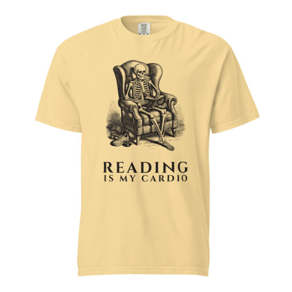 unisex-garment-dyed-heavyweight-t-shirt-butter-front-6aa40a96cebe0.jpg Reading Is My Cardio T-Shirt, Comfort Colors Unisex Tee, Skeleton Reading Book, Funny Bookworm Gift