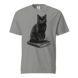 unisex-garment-dyed-heavyweight-t-shirt-grey-front-6a9c331e0e7e5.jpg Black Cat on a Book Victorian Engraving T-Shirt — Comfort Colors 1717 Cat Lover Tee