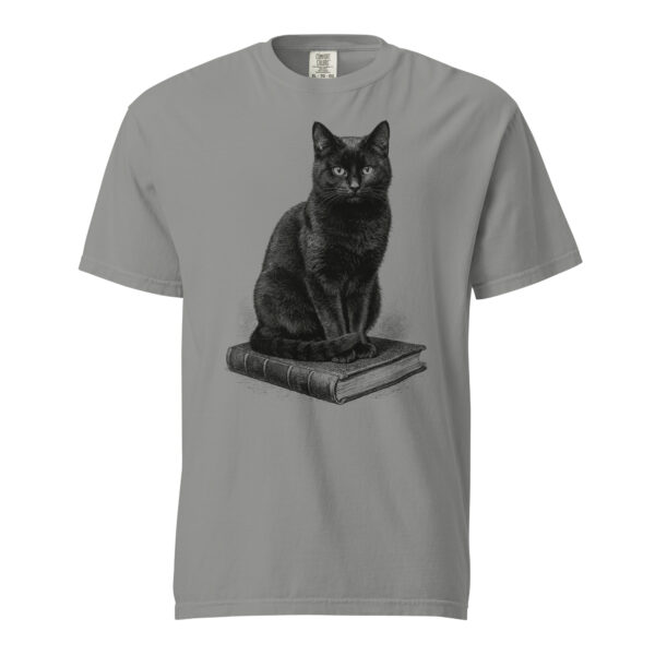 unisex-garment-dyed-heavyweight-t-shirt-grey-front-6a9c331e0e7e5.jpg Black Cat on a Book Victorian Engraving T-Shirt — Comfort Colors 1717 Cat Lover Tee