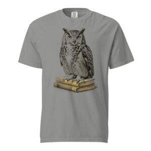 unisex-garment-dyed-heavyweight-t-shirt-grey-front-6a9c34c3aef88.jpg Great Horned Owl on Old Books Victorian Engraving T-Shirt — Comfort Colors 1717 Dark Academia Tee