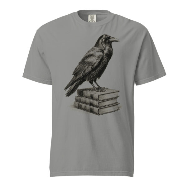 Raven on Old Books Victorian Engraving T-Shirt — Comfort Colors 1717 Nevermore Gothic Tee
