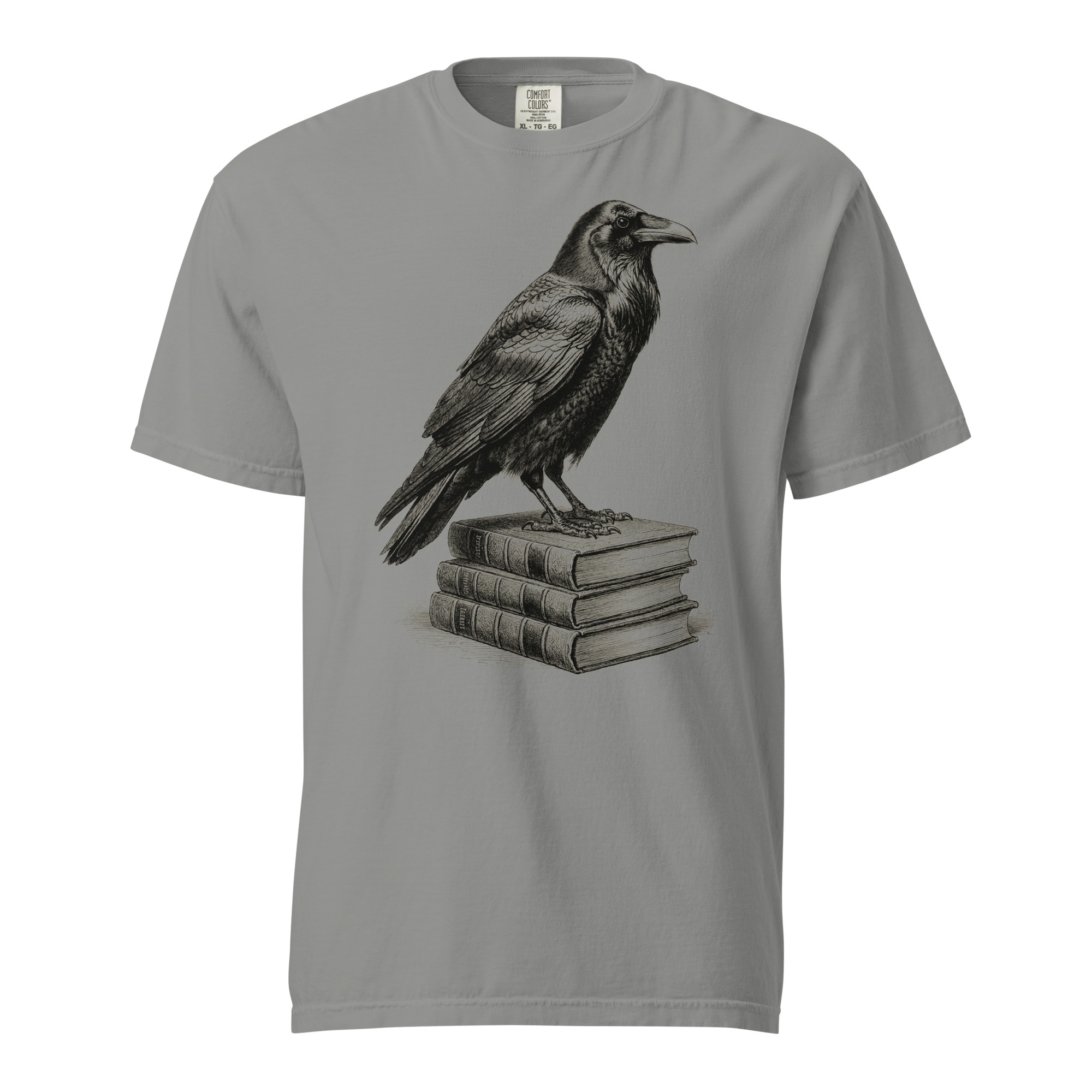 Raven on old books — Nevermore gothic engraving tee