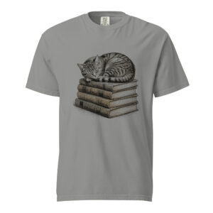 unisex-garment-dyed-heavyweight-t-shirt-grey-front-6a9c3b628c8ed.jpg Sleeping Tabby Cat on Books Victorian Engraving T-Shirt — Comfort Colors 1717 Cat Lover Tee