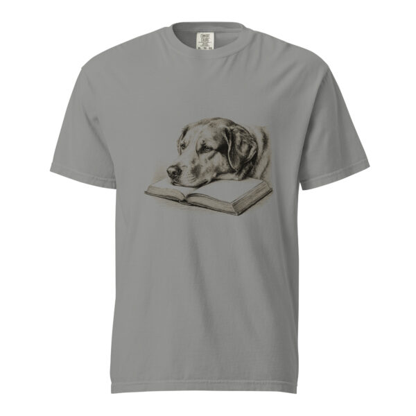 unisex-garment-dyed-heavyweight-t-shirt-grey-front-6a9c3c2745612.jpg Dog Resting on an Open Book Victorian Engraving T-Shirt — Comfort Colors 1717 Dog Lover Tee