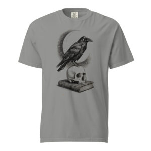 unisex-garment-dyed-heavyweight-t-shirt-grey-front-6a9e4d7e35a28.jpg Raven on Skull Crescent Moon Victorian Engraving T-Shirt — Comfort Colors 1717 Gothic Halloween Dark Academia Tee