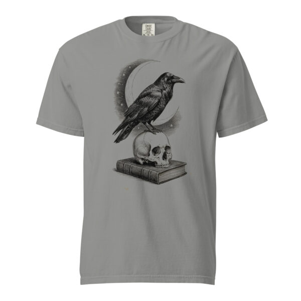 unisex-garment-dyed-heavyweight-t-shirt-grey-front-6a9e4d7e35a28.jpg Raven on Skull Crescent Moon Victorian Engraving T-Shirt — Comfort Colors 1717 Gothic Halloween Dark Academia Tee