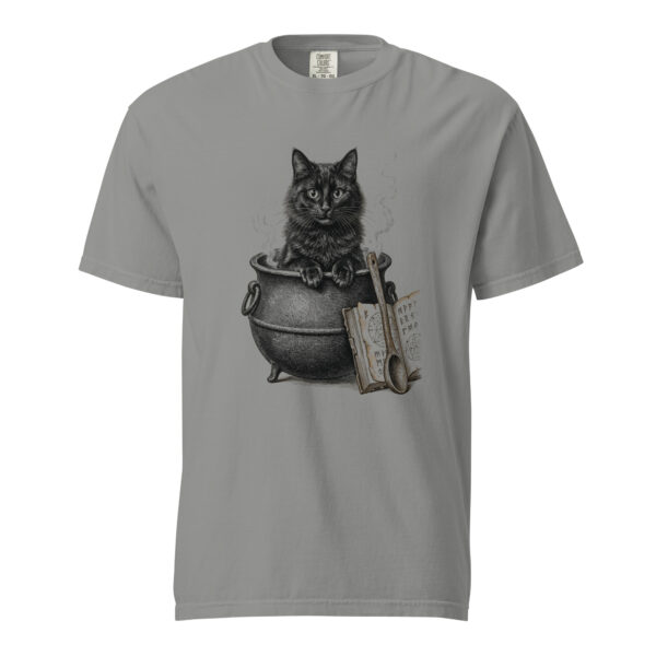 unisex-garment-dyed-heavyweight-t-shirt-grey-front-6a9e51c4d4bee.jpg Black Cat in Witch Cauldron Victorian Engraving T-Shirt — Comfort Colors 1717 Halloween Cat Lover Tee