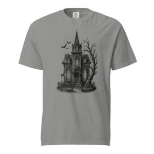unisex-garment-dyed-heavyweight-t-shirt-grey-front-6a9e58bee9dd0.jpg Haunted Gothic Mansion Victorian Engraving T-Shirt — Comfort Colors 1717 Spooky Season Halloween Tee