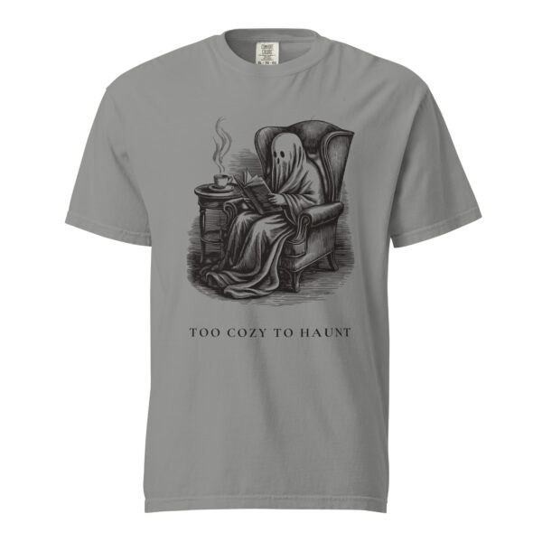 unisex-garment-dyed-heavyweight-t-shirt-grey-front-6aa409e133c35.jpg Too Cozy To Haunt T-Shirt, Comfort Colors Unisex Tee, Funny Ghost Reading, Cozy Halloween Book Lover Gift