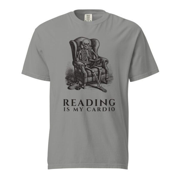 unisex-garment-dyed-heavyweight-t-shirt-grey-front-6aa40a96cec5b.jpg Reading Is My Cardio T-Shirt, Comfort Colors Unisex Tee, Skeleton Reading Book, Funny Bookworm Gift