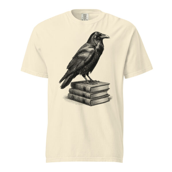 Raven on Old Books Victorian Engraving T-Shirt — Comfort Colors 1717 Nevermore Gothic Tee