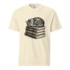 Sleeping Tabby Cat on Books Victorian Engraving T-Shirt — Comfort Colors 1717 Cat Lover Tee