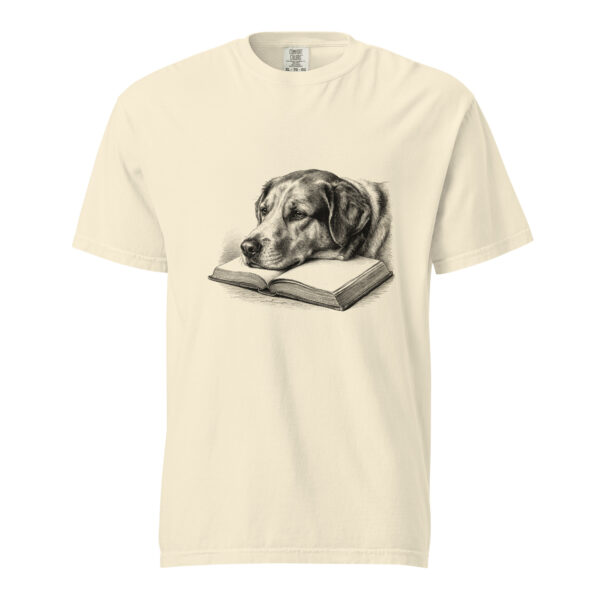 unisex-garment-dyed-heavyweight-t-shirt-ivory-front-6a9c3c27460f2.jpg Dog Resting on an Open Book Victorian Engraving T-Shirt — Comfort Colors 1717 Dog Lover Tee