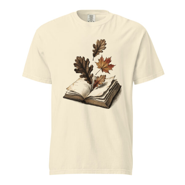 Autumn Leaves on an Open Book Victorian Engraving T-Shirt — Comfort Colors 1717 Fall Reader Tee