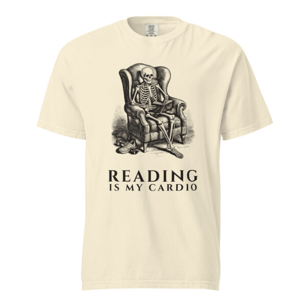 unisex-garment-dyed-heavyweight-t-shirt-ivory-front-6aa40a96cec95.jpg Reading Is My Cardio T-Shirt, Comfort Colors Unisex Tee, Skeleton Reading Book, Funny Bookworm Gift