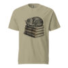 Sleeping Tabby Cat on Books Victorian Engraving T-Shirt — Comfort Colors 1717 Cat Lover Tee