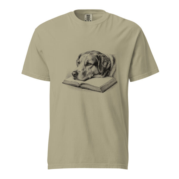 unisex-garment-dyed-heavyweight-t-shirt-khaki-front-6a9c3c274618c.jpg Dog Resting on an Open Book Victorian Engraving T-Shirt — Comfort Colors 1717 Dog Lover Tee