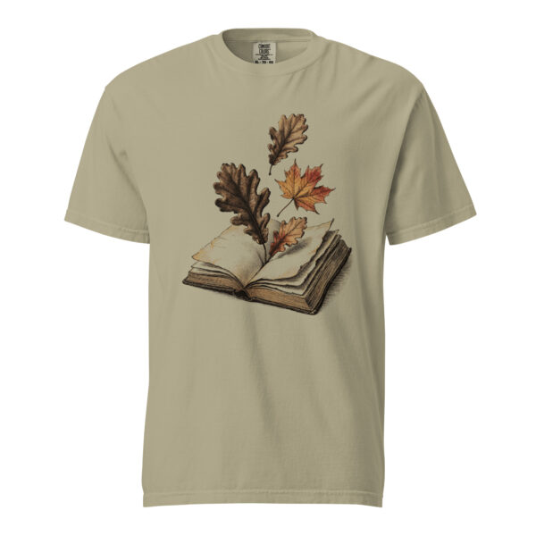 Autumn Leaves on an Open Book Victorian Engraving T-Shirt — Comfort Colors 1717 Fall Reader Tee