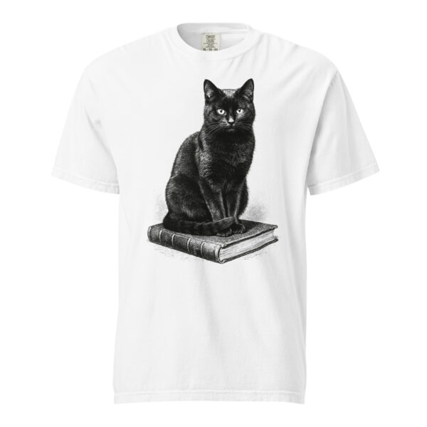 unisex-garment-dyed-heavyweight-t-shirt-white-front-6a9c331e0f149.jpg Black Cat on a Book Victorian Engraving T-Shirt — Comfort Colors 1717 Cat Lover Tee