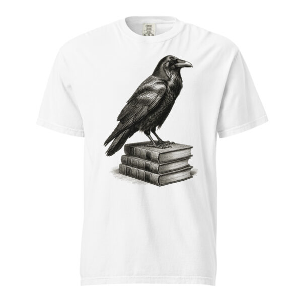 Raven on Old Books Victorian Engraving T-Shirt — Comfort Colors 1717 Nevermore Gothic Tee
