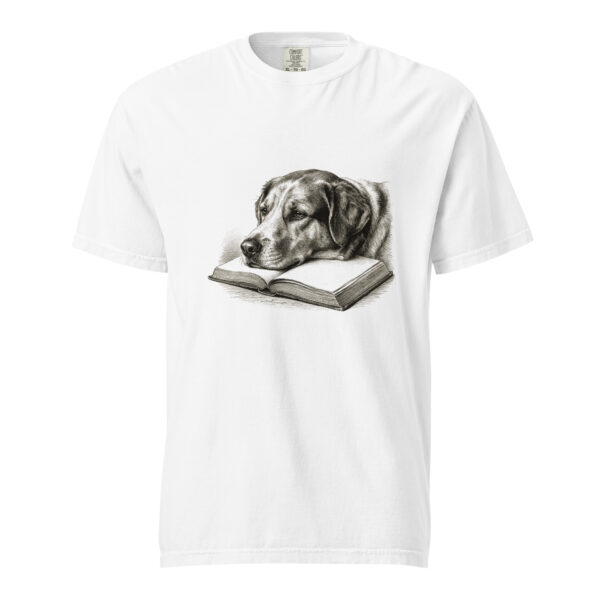 unisex-garment-dyed-heavyweight-t-shirt-white-front-6a9c3c274614d.jpg Dog Resting on an Open Book Victorian Engraving T-Shirt — Comfort Colors 1717 Dog Lover Tee