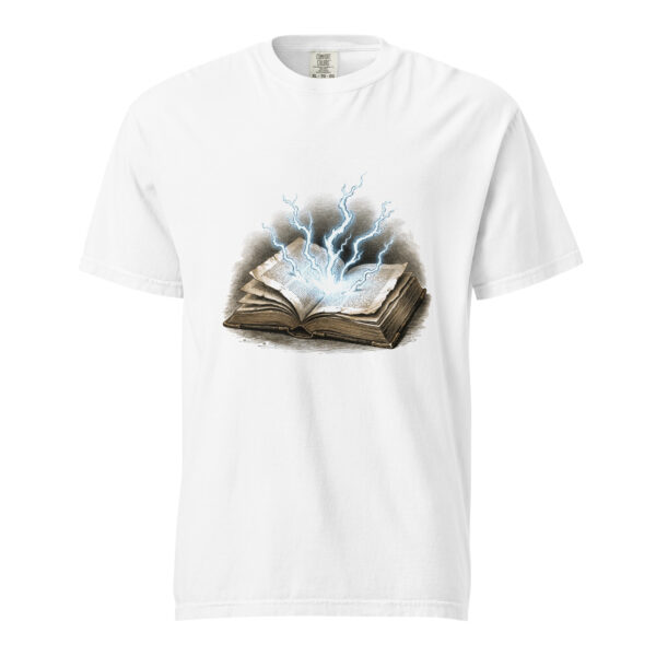 unisex-garment-dyed-heavyweight-t-shirt-white-front-6a9c3cdcc4d80.jpg Spellbook Lightning Victorian Engraving T-Shirt — Comfort Colors 1717 Dark Academia Book Lover Tee
