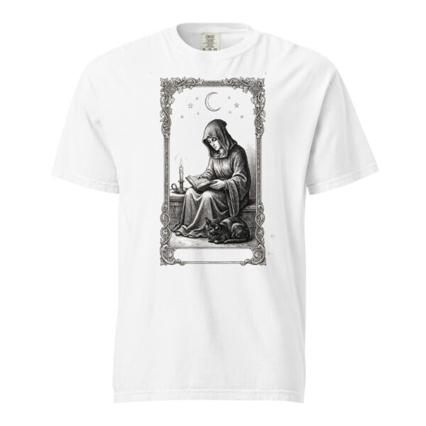 unisex-garment-dyed-heavyweight-t-shirt-white-front-6a9e57a350860.jpg The Reader Tarot Card Victorian Engraving T-Shirt — Comfort Colors 1717 Bookish Dark Academia Witchy Tee
