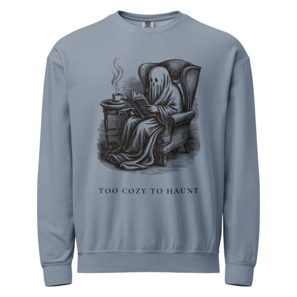 unisex-garment-dyed-lightweight-fleece-crewneck-sweatshirt-i-comfort-colors-1466-blue-jean-front-6aa405162ebba.jpg Too Cozy To Haunt Sweatshirt, Comfort Colors 1466 Unisex Crewneck, Funny Ghost Reading, Cozy Halloween Book Lover Gift