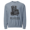 unisex-garment-dyed-lightweight-fleece-crewneck-sweatshirt-i-comfort-colors-1466-blue-jean-front-6aa405af8b2b6.jpg Reading Is My Cardio Sweatshirt, Comfort Colors 1466 Unisex Crewneck, Skeleton Reading Book, Funny Bookworm Gift